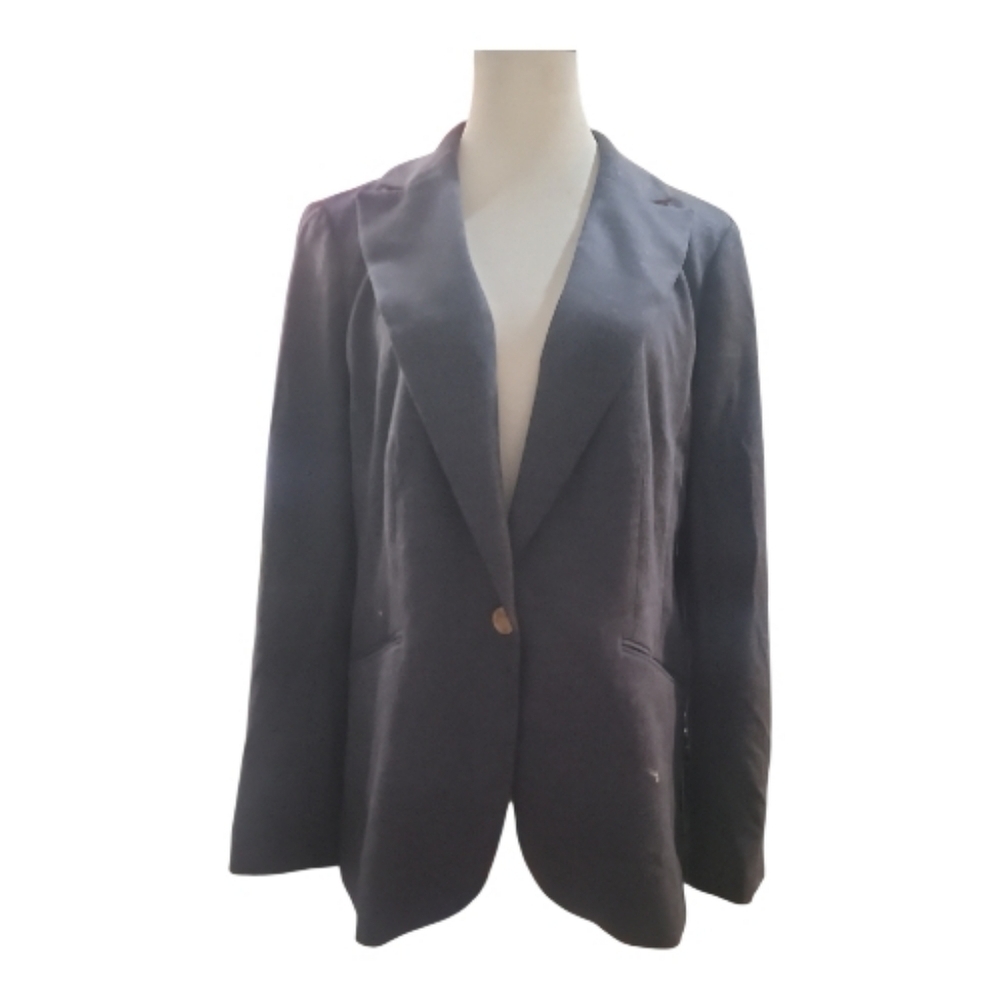 Talbots Dark Blue Denim look suit Jacket blazer 12 office workwear - Picture 2 of 9